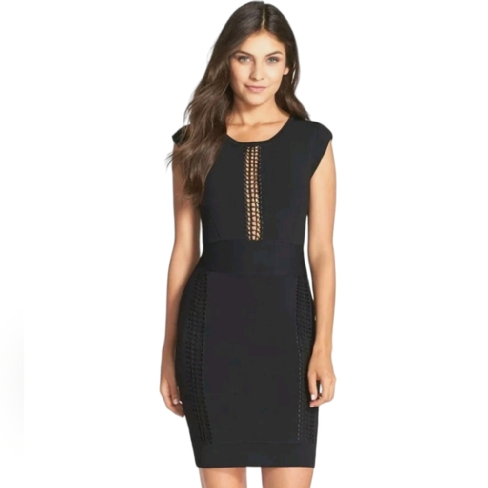 French Connection Black Lace-Insert Midi Dress